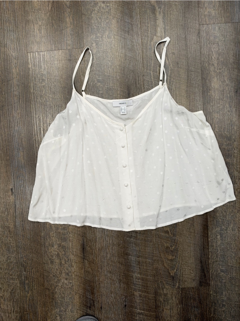 Plus size Forever 21 White Swiss Dot Button-Down Spaghetti Strap Cami